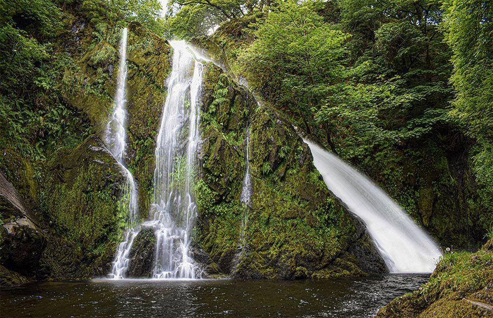 Ceunant Mawr waterfalls in Llanberis, Snowdonia National Park, North Wales