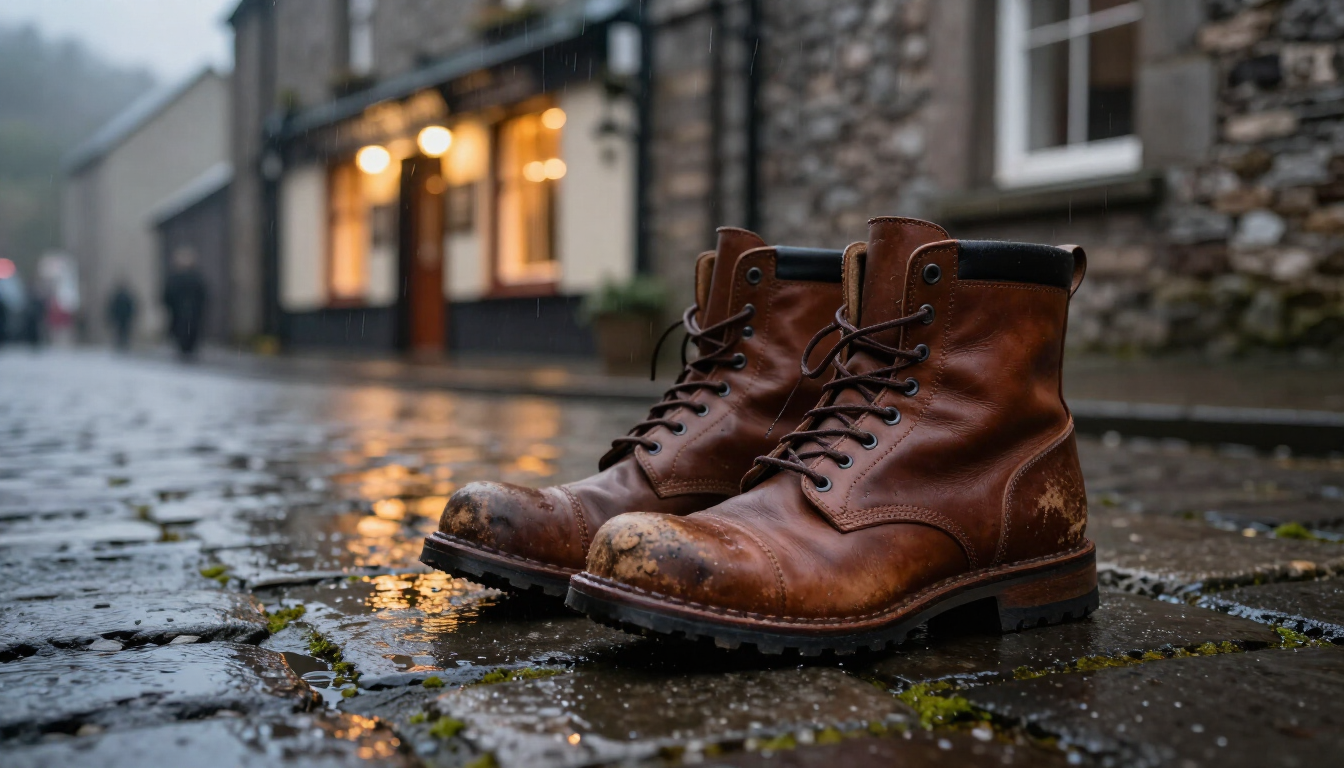 Leather boots on cobblestones