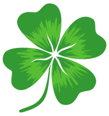 Green four-leaf clover with white center and stem, a symbol of good luck.