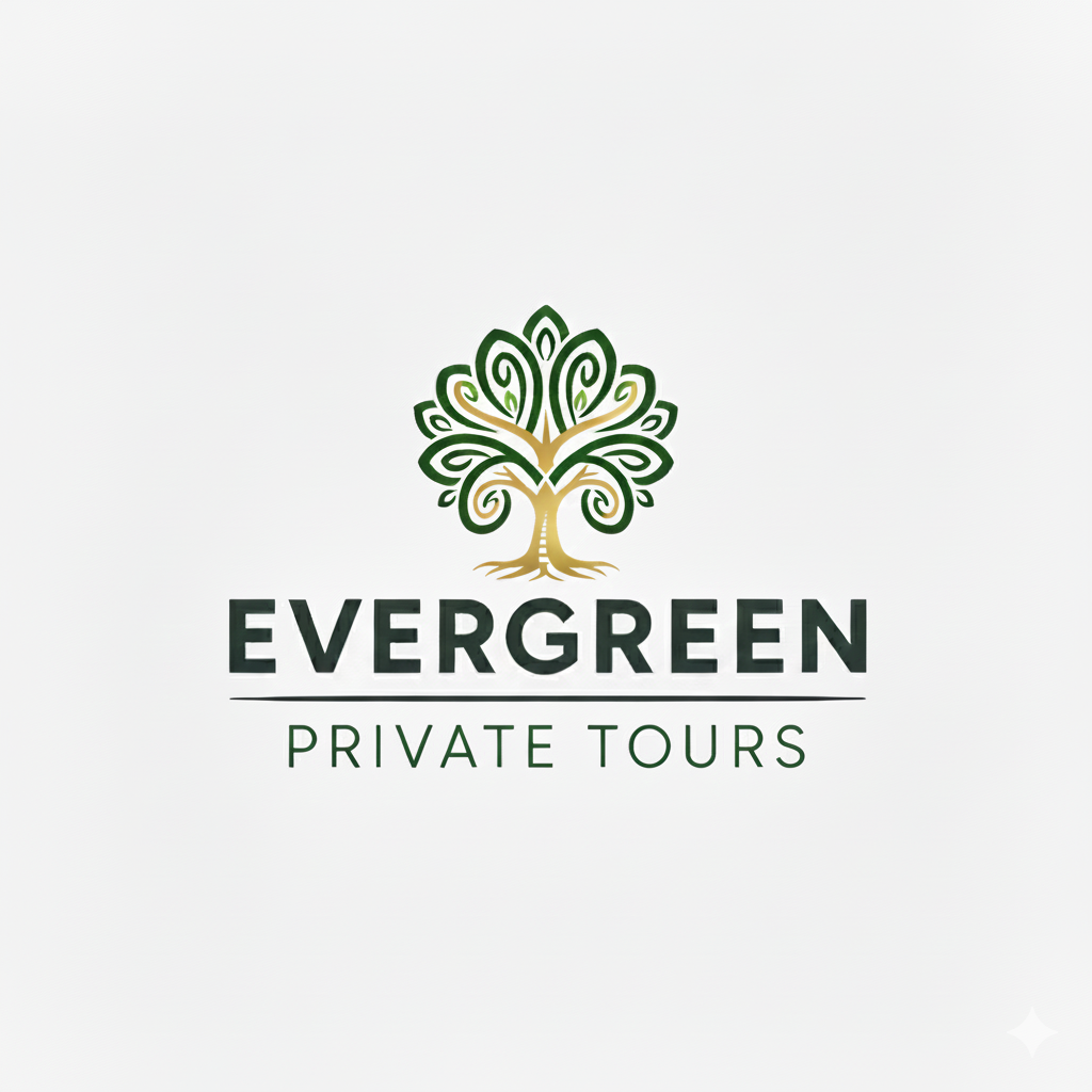 Evergreen Private Tours logo: stylized green tree with gold trunk, dark green text.