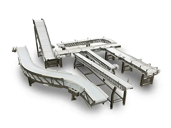 Metal detector conveyor system, stainless steel, with control panel.