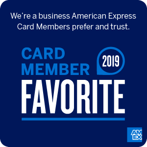 A blue sign that says we 're a business american express card members prefer and trust