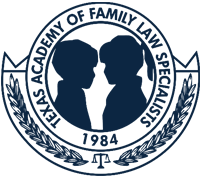 Texas Academy of Family Law Specialists seal with two children's silhouettes facing each other within a circle, 1984.