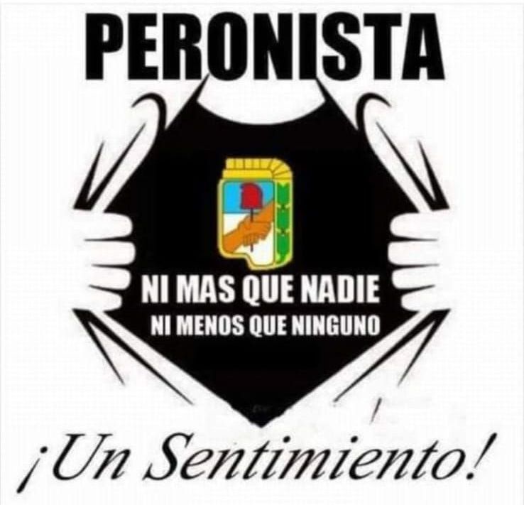 Imagen: Lema peronista. Blanco y negro con una persona rasgándose la camisa, revelando un símbolo peronista. El texto dice: