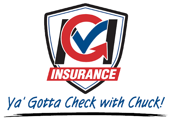 A logo for an insurance company that says ya gotta check with chuck