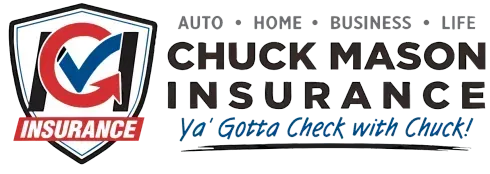 The logo for chuck mason insurance has a check mark on it.