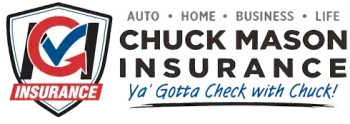 The logo for chuck mason insurance has a check mark on it.