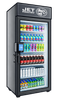 A black, glass-fronted Jet Pantry refrigerated vending machine filled with rows of bottled and canned beverages.