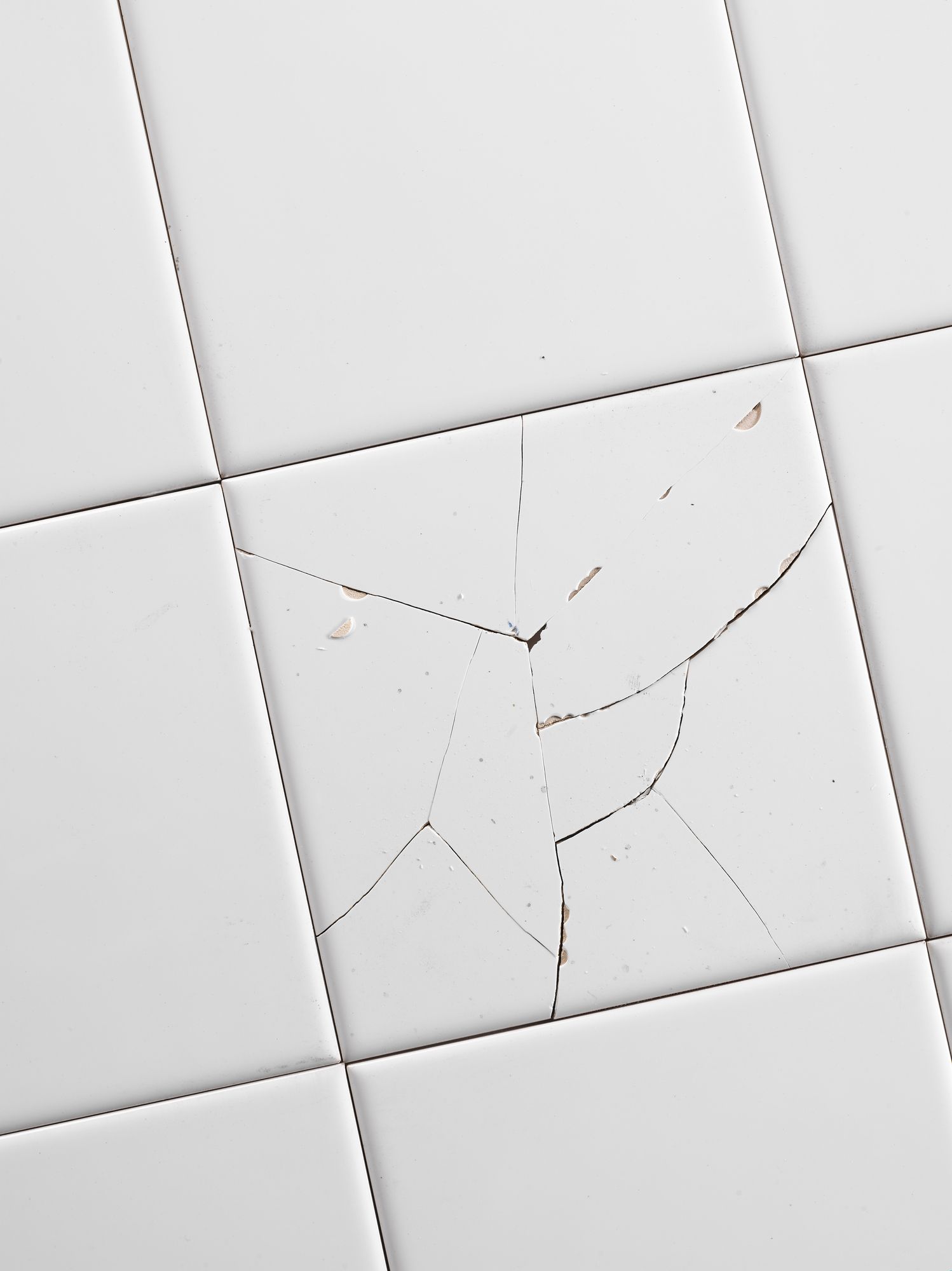A close up of a broken tile on the floor