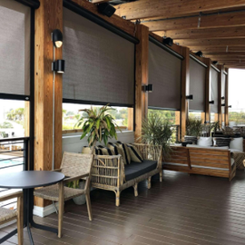 Restaurant with retractable sun shades.
