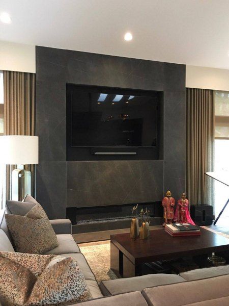 A living room with a fireplace and a flat screen tv