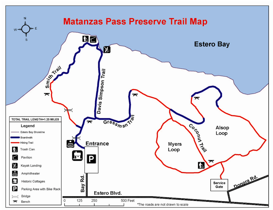A map of the matanzas pass preserve trail