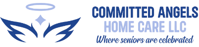 The logo for committed angels home care llc where seniors are celebrated