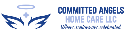 The logo for committed angels home care llc where seniors are celebrated