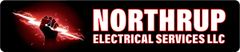Logo: "NORTHRUP ELECTRICAL SERVICES LLC" with a clenched fist and lightning bolt. Red, black, and white colors.