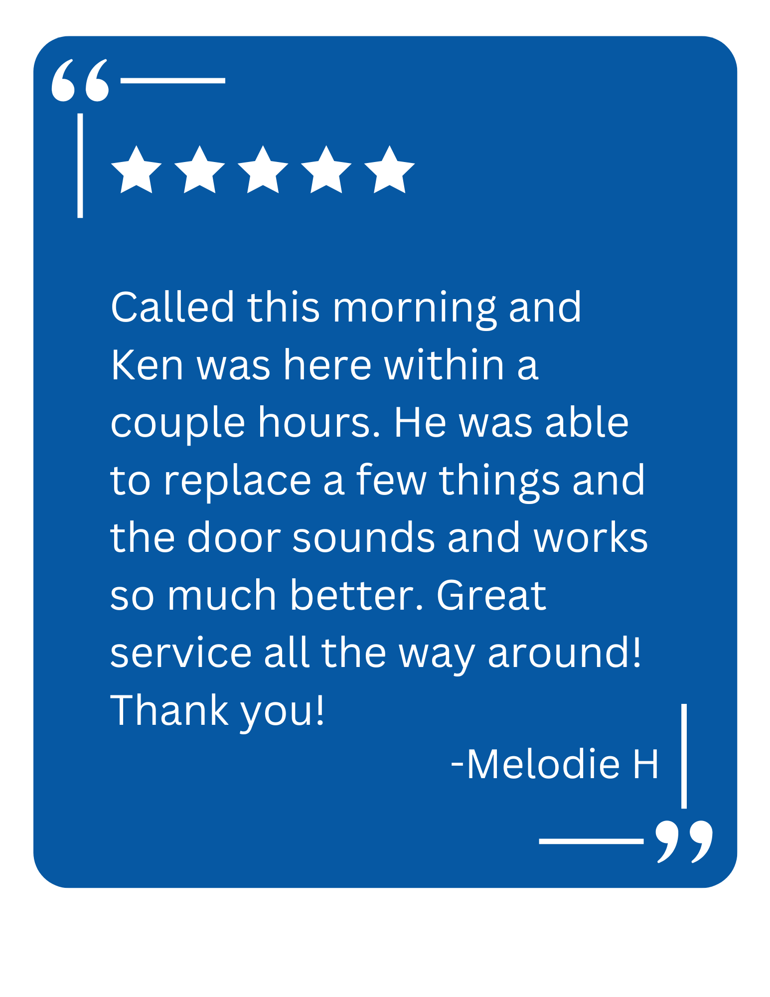 A client testimonial for KSK Garage Doors about a garage door opener repair in Highland, MI