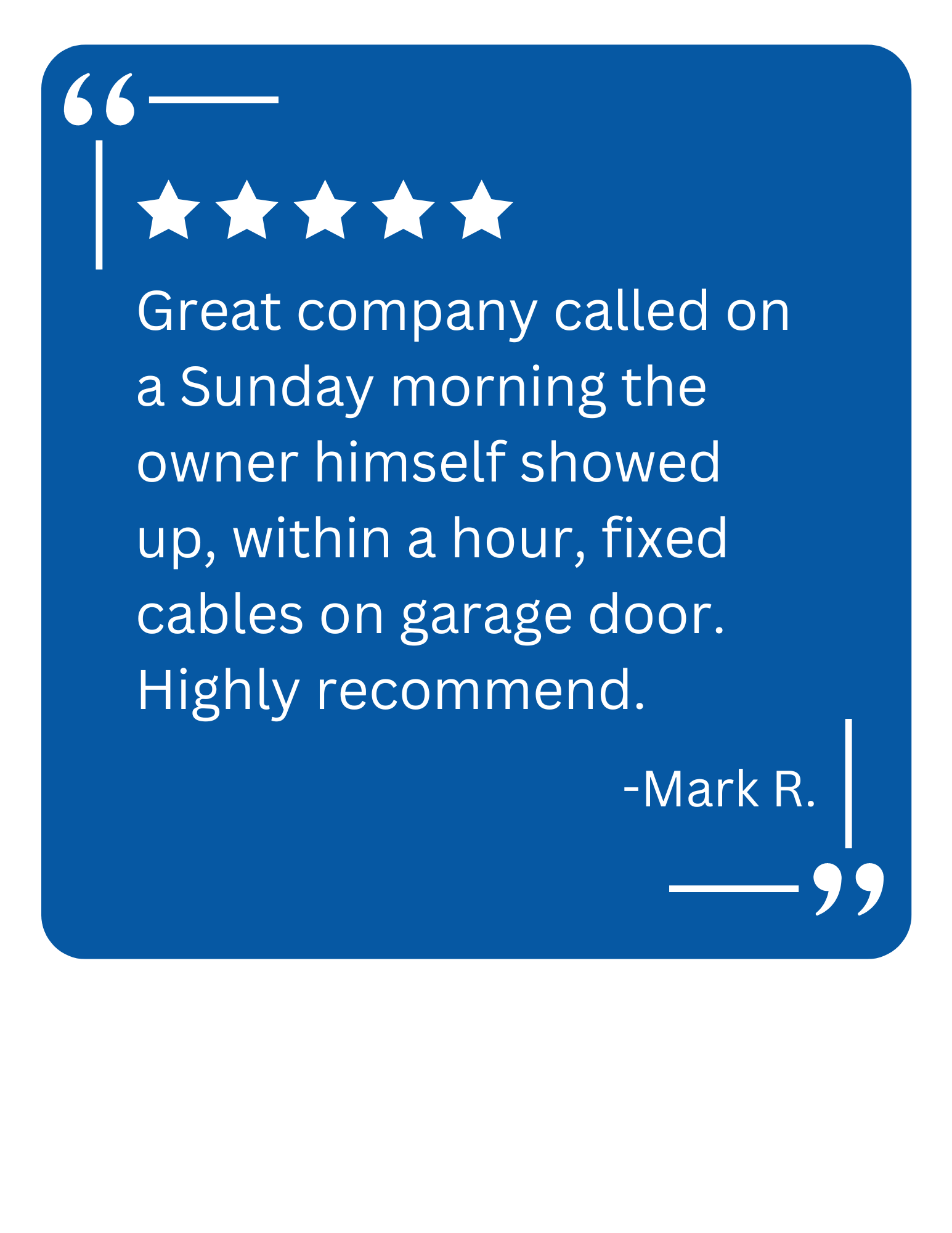 A client testimonial for KSK Garage Doors about a garage door repair in Highland, MI