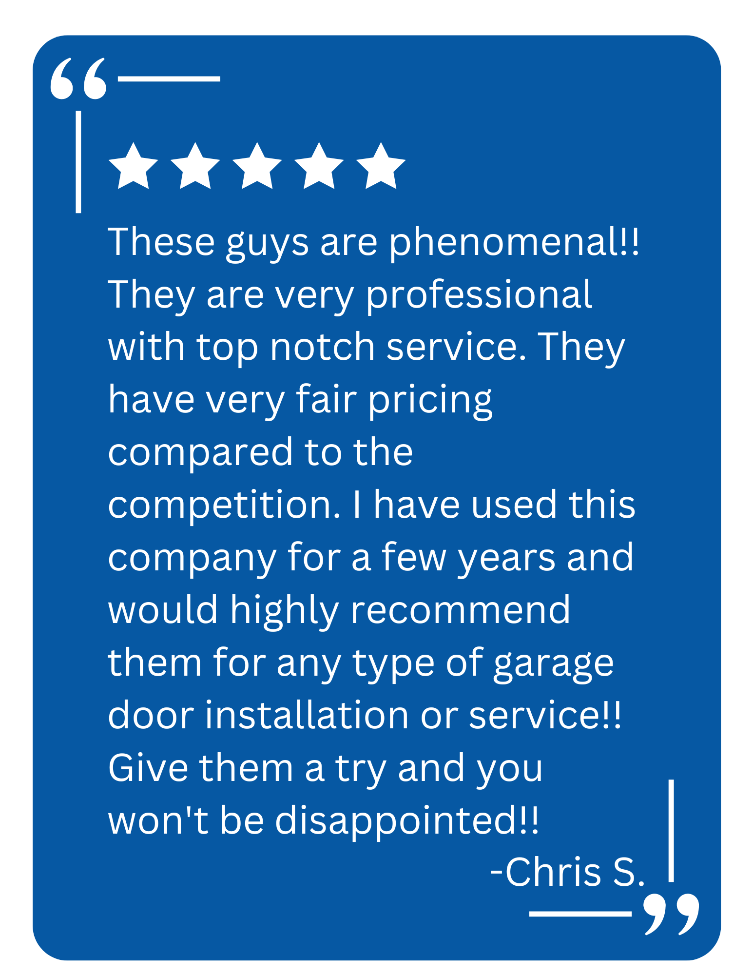 A client testimonial for KSK Garage Doors about a garage door repair in Highland, MI