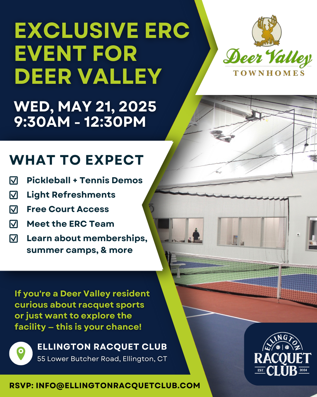 Ellington Racquet Club Open Play Day event with tennis and pickleball
