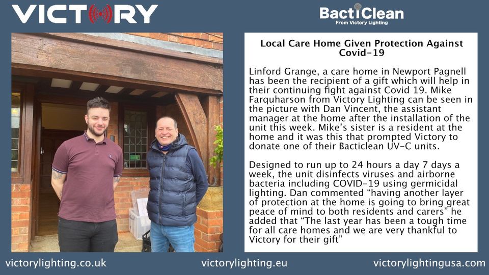 Victory Lighting Bacticlean System Presented To Local Care Home