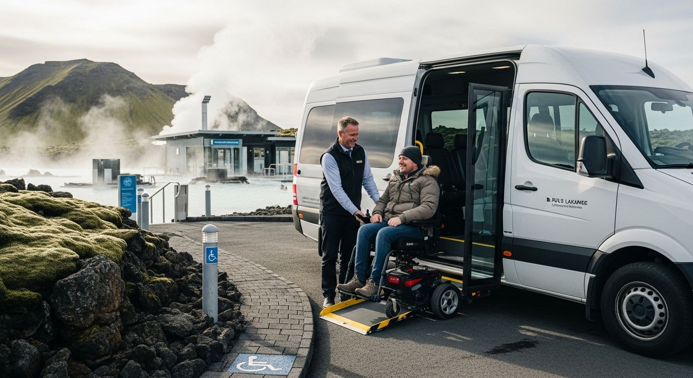 Accessible private transfer van for Keflavik Airport to Blue Lagoon with ramp and driver assistance