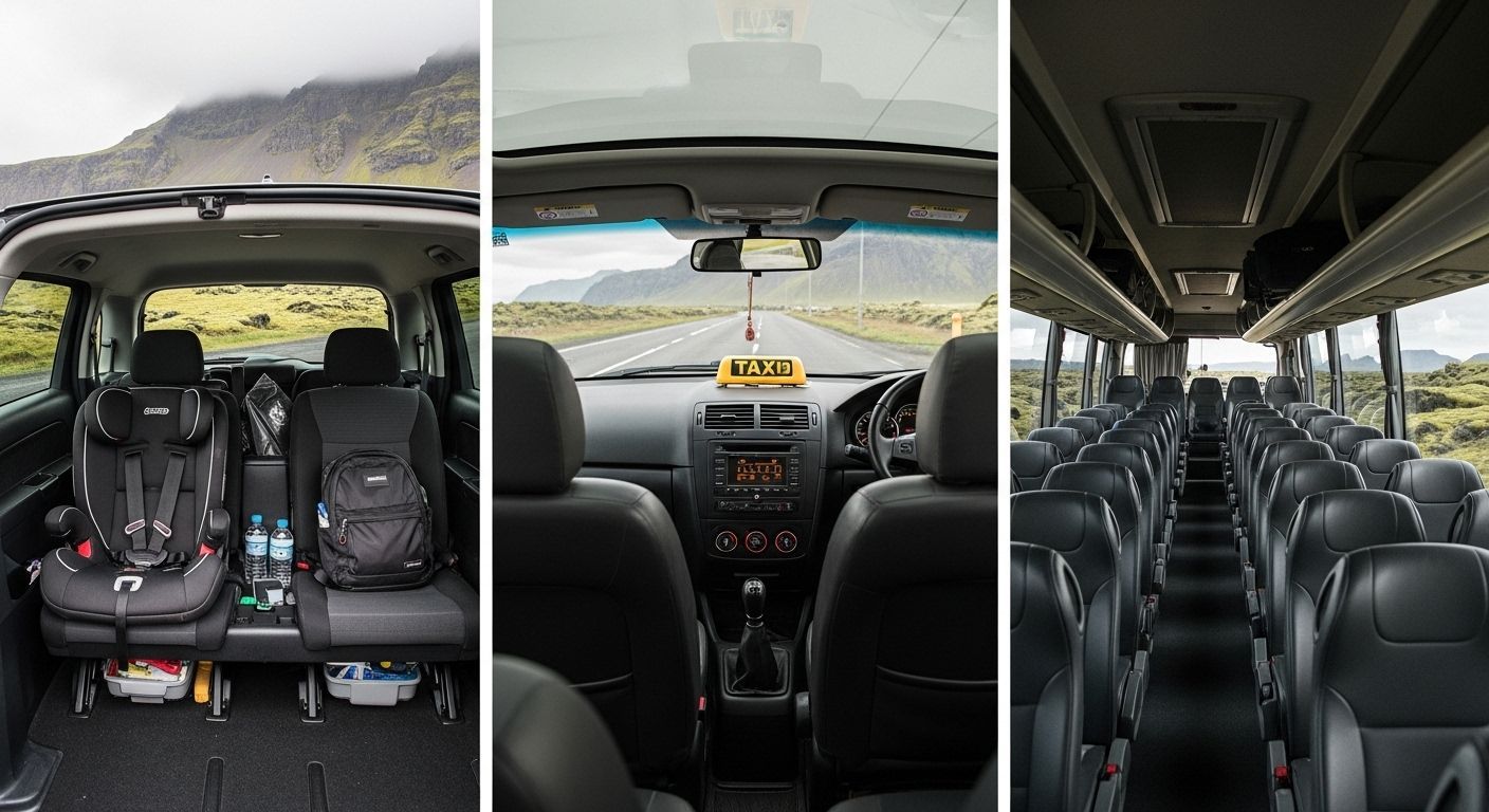 keflavik airport transfer with child seat — transfer vs taxi vs bus comparison
