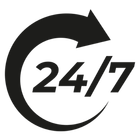 Black icon: a curved arrow encircling 