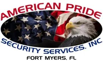 American Pride Security Services logo: eagle, US flag. "American Pride" over oval with eagle head; "Security Services, Inc." & "Fort Myers, FL" below.