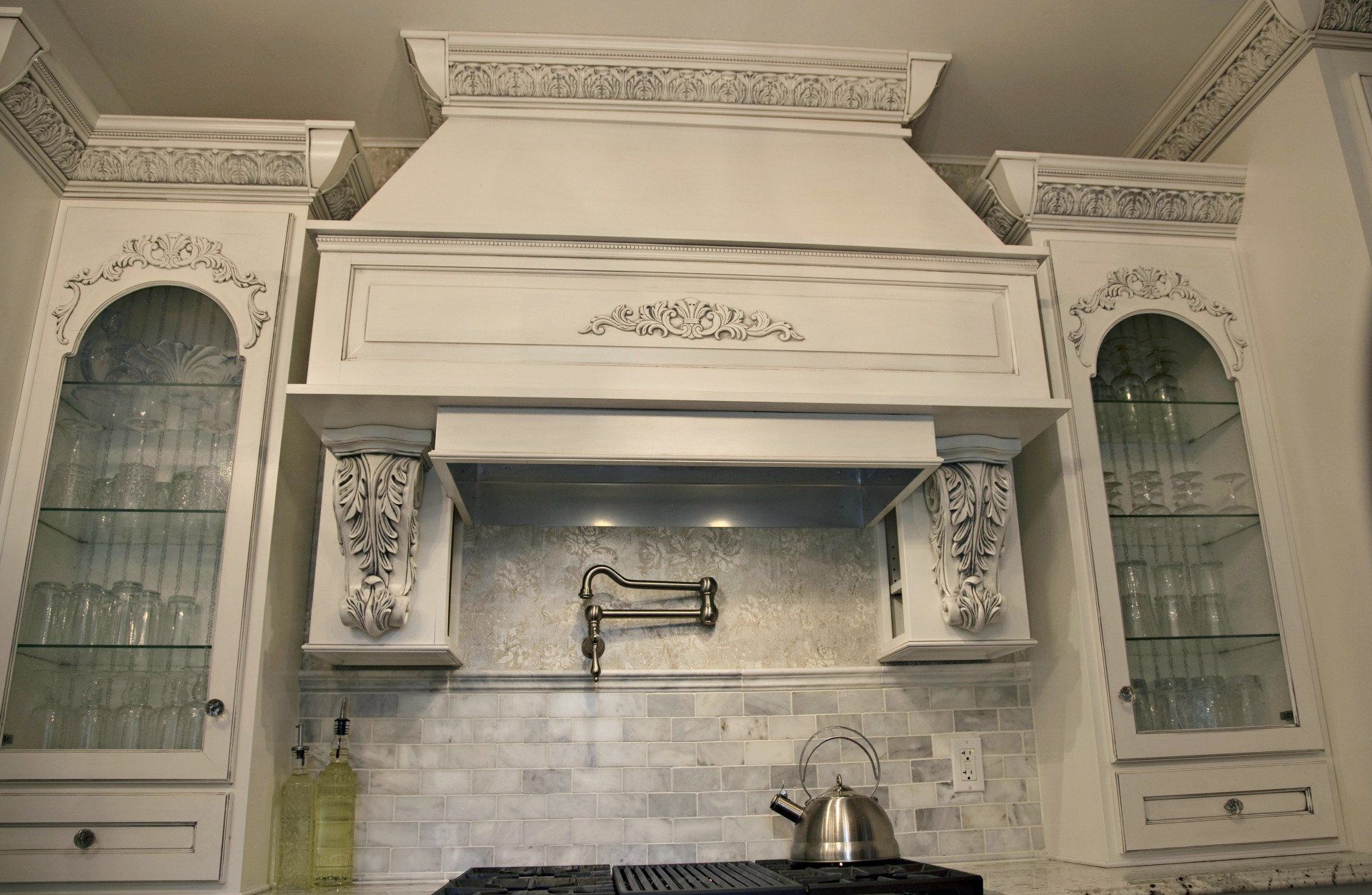 ornate antique white vent hood