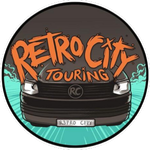 A logo for retro city touring shows a black van
