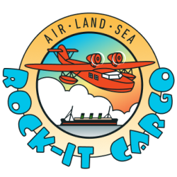A logo for air land sea rock-it cargo