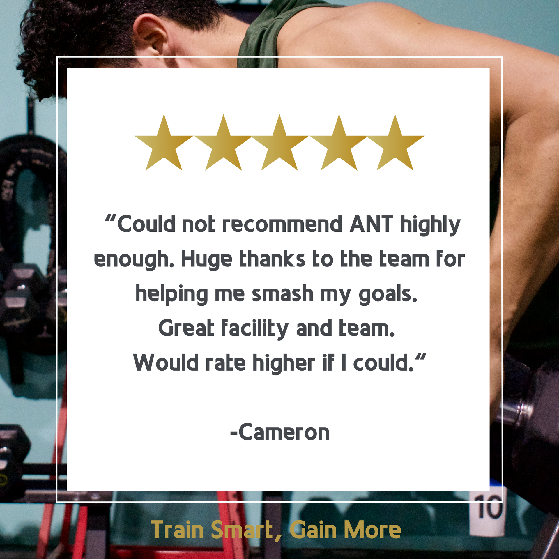 A picture of a man in a gym with a quote from cameron