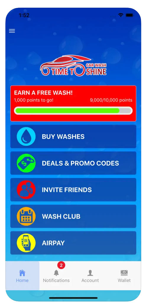 TIME TO SHINE loyalty wash app and gift cards 