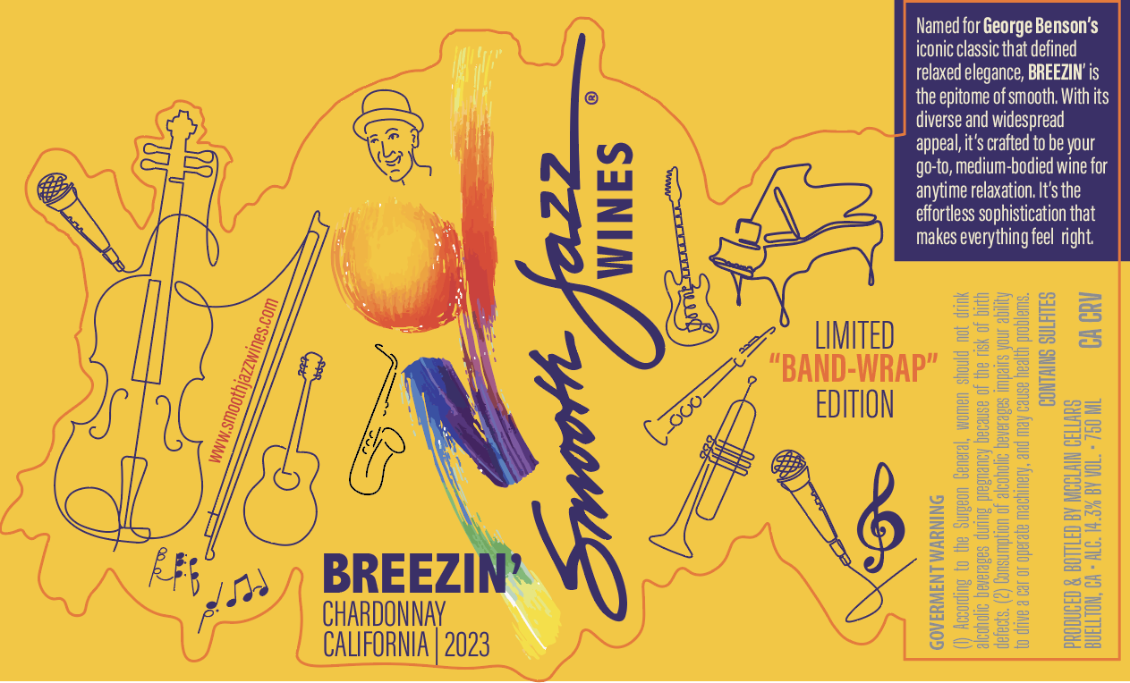 A yellow wine label for Smooth Jazz Wines 
