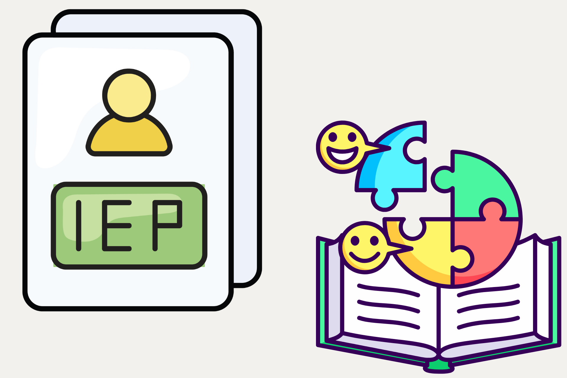 A cartoon illustration of a person , puzzle pieces , and a book.