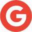 The letter g is in a red circle on a white background.