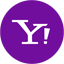 The yahoo logo is in a purple circle on a white background.