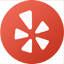 A red circle with three white triangles in it.