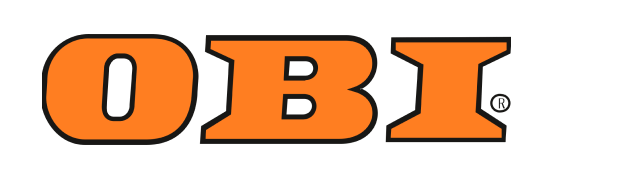 Das Wort „Obi“ ist in orangefarbenen Buchstaben auf weißem Hintergrund geschrieben.