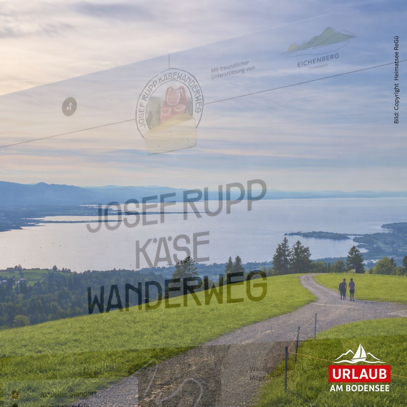 Panoramablick vom Josef Rupp Käsewanderweg bei Eichenberg auf den Bodensee und die Alpen