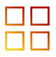 Four red rounded squares arranged in a 2x2 grid on a white background