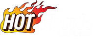 Stylized orange and red “HOT” text with flames above it on a white background
