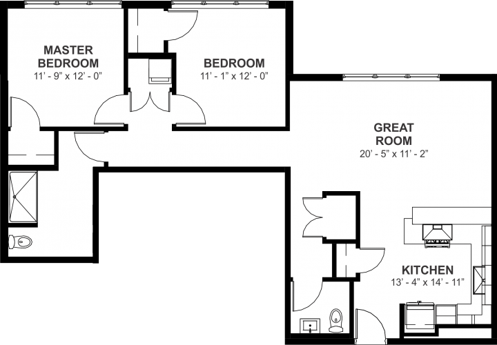 2 bedroom 1.5 bath floor plan
