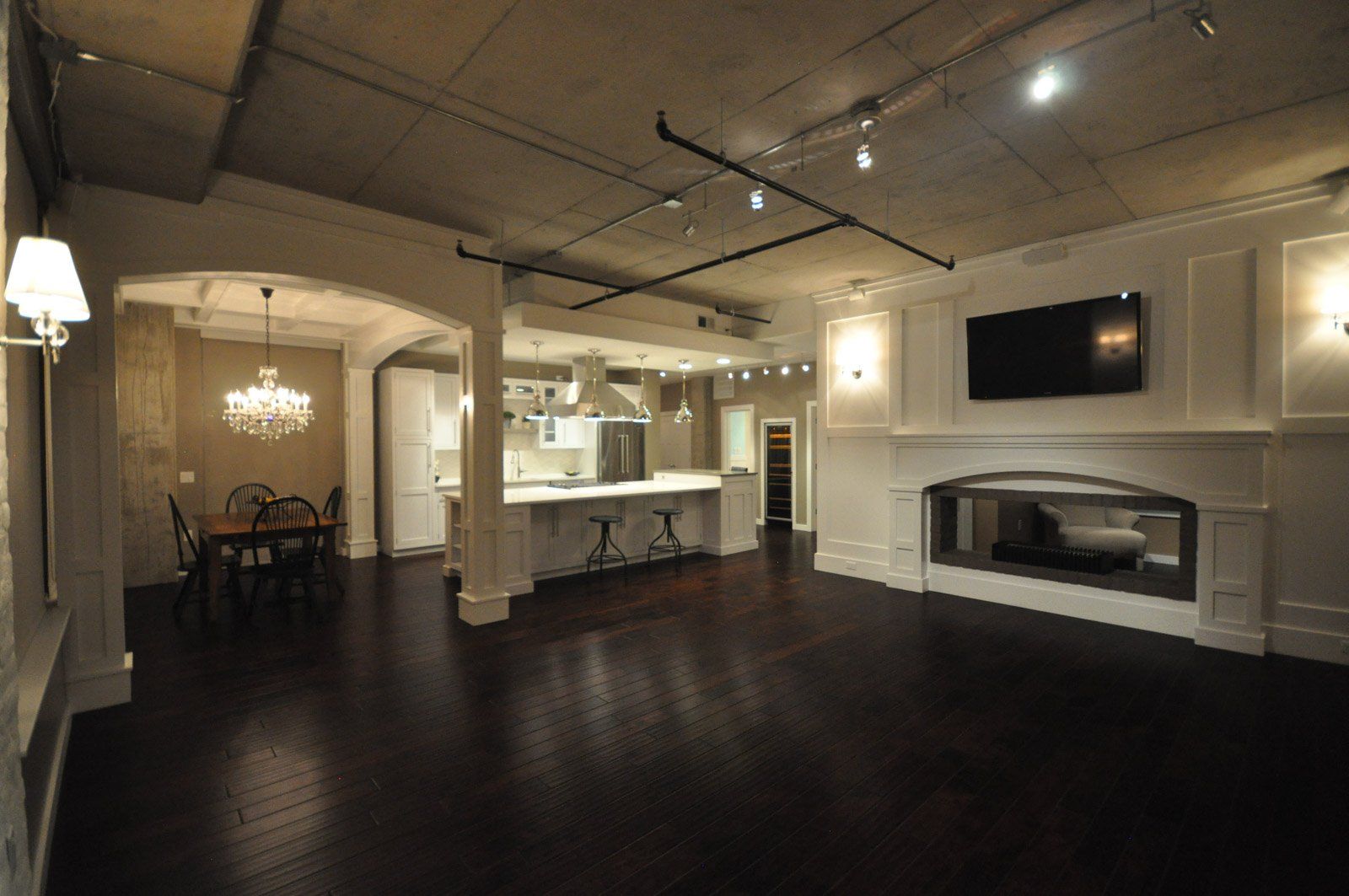 Northside lofts living room with fire place