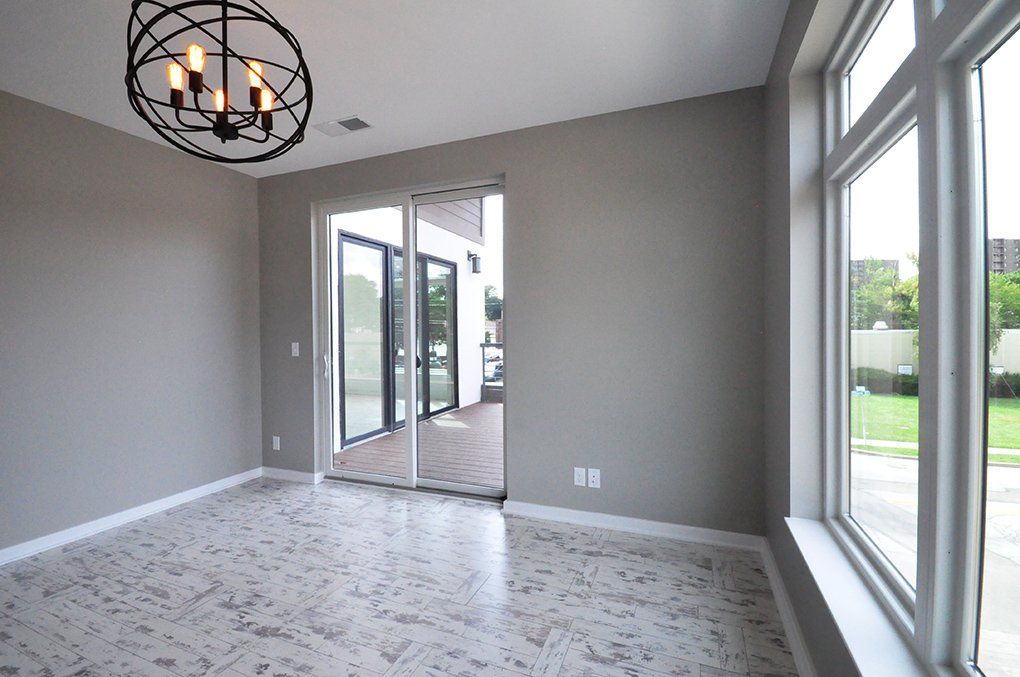 large living room with sliding glass door