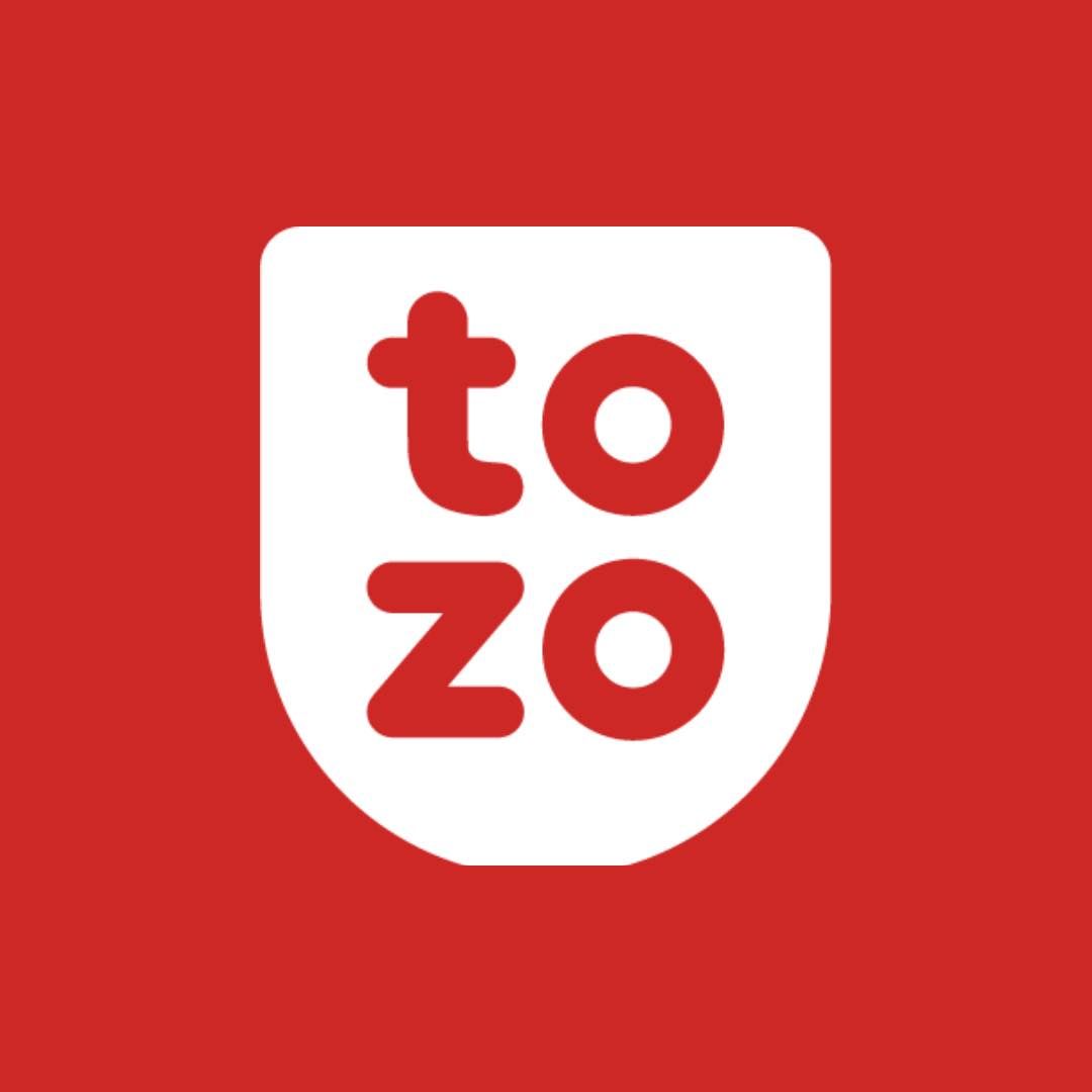 A red and white logo for to zo
