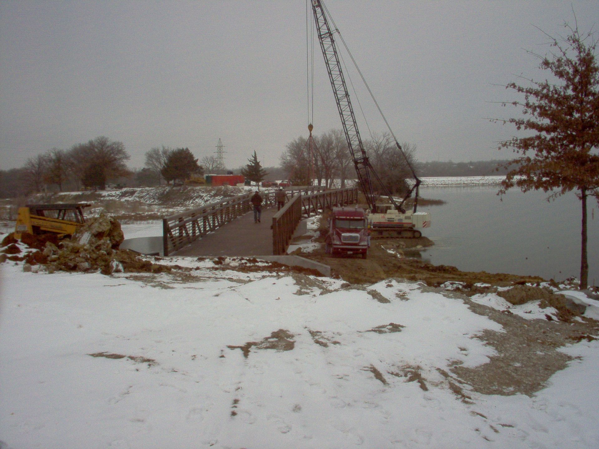 A bridge is being built over a body of water