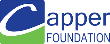 The logo for the capper foundation is blue and green.