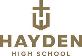The logo for hayden high school has a cross on it.