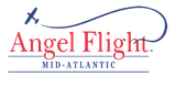 A logo for angel flight mid-atlantic with an airplane on it